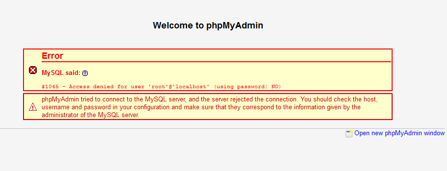 phpMyAdmin използва автоматично въвеждане на парола, така че грешката е придружена от (Използване на парола: НЕ)