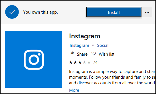 Instagram в Windows Market